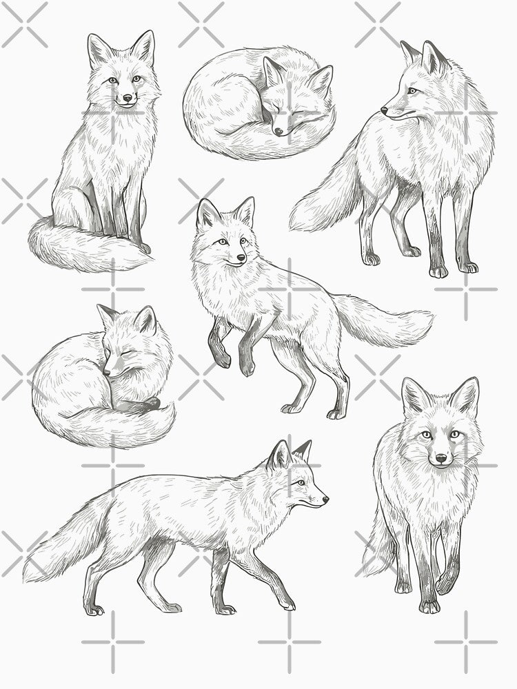 Fox Vintage Tattoo Style Clever Woodland Spirit Multiple Poses by MuniraWearify T-Shirts, Hoodie, Sweatshirt (Image 3)
