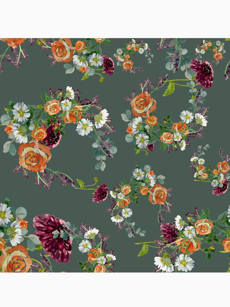 Dahlia red rose daisy pattern watercolor light green by Yana Mustafina | Boho Soulful Designs