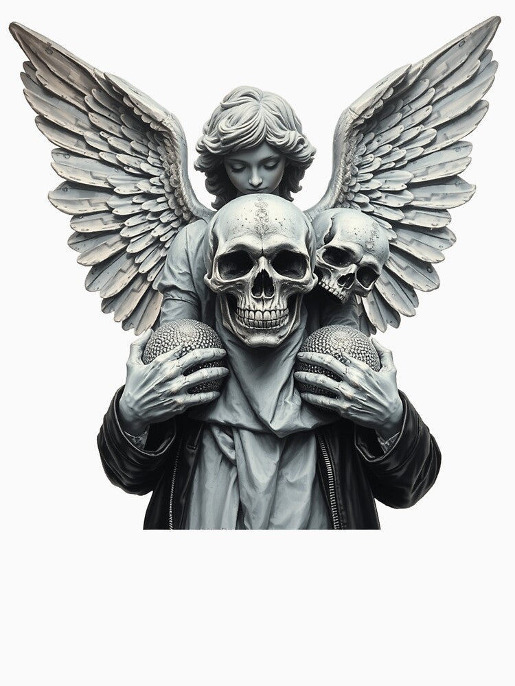 Fallen angel statue holding a diamond fashion skull grey silver by TaliaShin T-Shirts, Hoodie, Sweatshirt (Image 3)