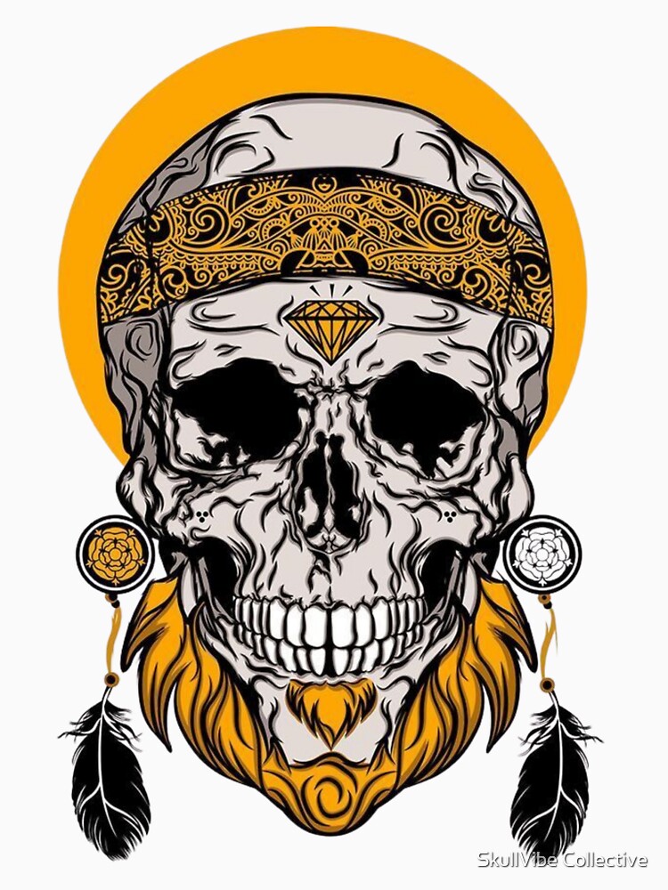Golden Tribal Skull – Mystic Boho Gothic Art | Spiritual Skull With Feathers & Bandana by SkullVibe Collective... (Image 3)