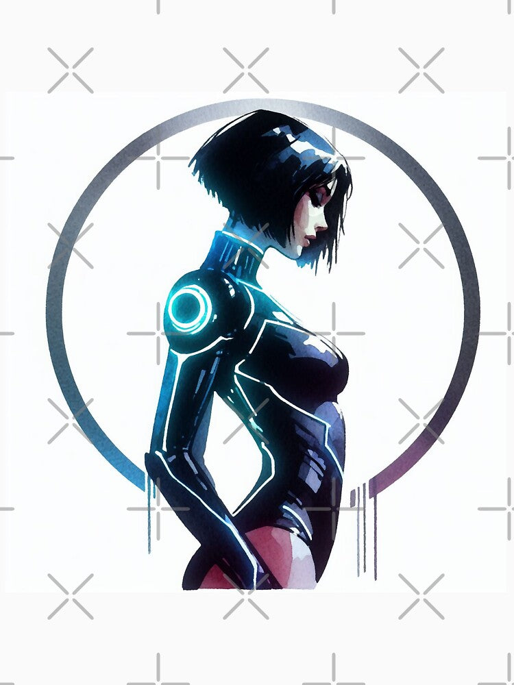 Cyberpunk Neon Girl Cyborg, White and Black by RESToRAPTOR T-Shirts, Hoodie, Sweatshirt | BlankRebels.com (Image 3)
