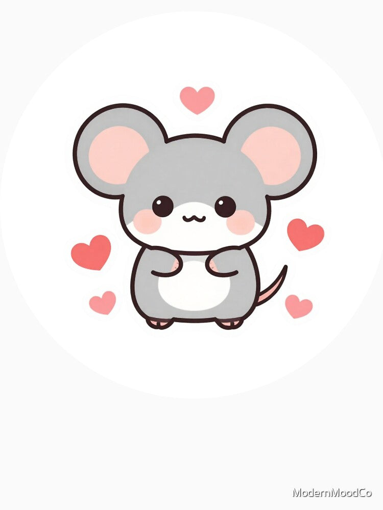 Cute Kawaii Mouse with Hearts | Adorable Pastel Animal Illustration by ModernMoodCo