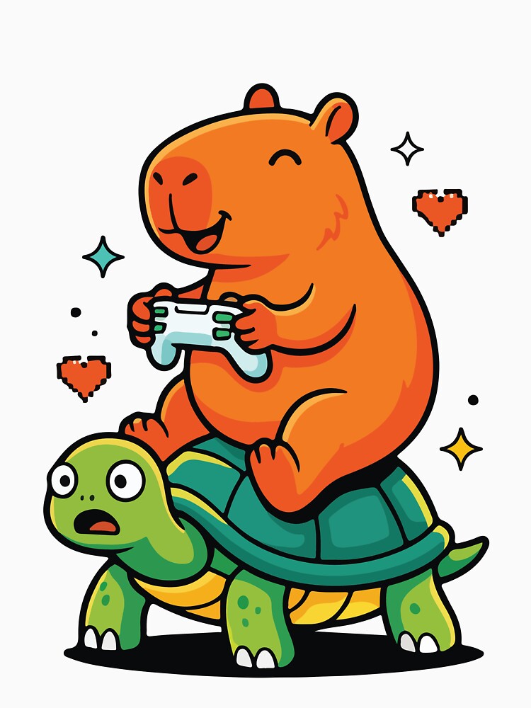 Cute Capybara Gamer Riding Turtle Funny Kawaii Design by kiralynstration T-Shirts, Hoodie, Sweatshirt (Image 3)