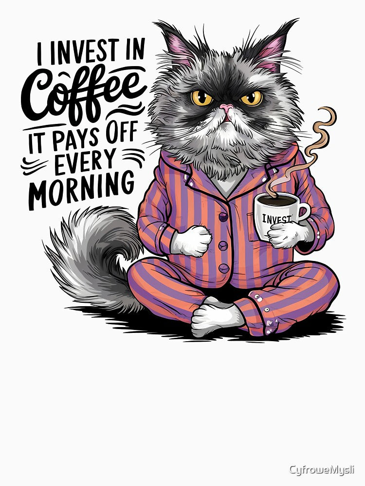 I Invest in Coffee It Pays Off Every Morning – Funny Coffee Investor Cat by CyfroweMysli T-Shirts, Hoodie,... (Image 3)