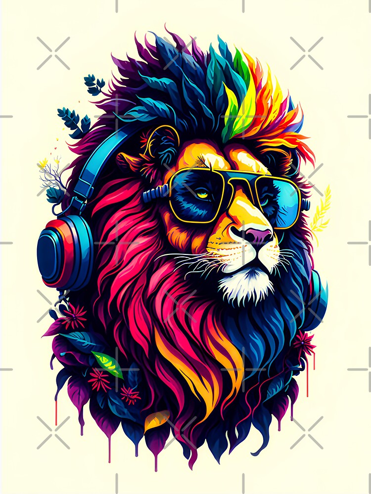 Gamer Rainbow Lion wearing sunglasses and headphones Animal Art by druidwolfart T-Shirts, Hoodie, Sweatshirt (Image 3)