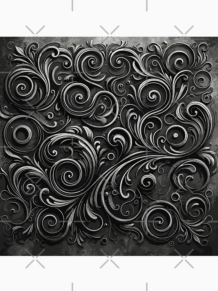 Dark Academia Scroll Pattern in Metallic Grunge Charcoal Grey by SamJanner T-Shirts, Hoodie, Sweatshirt (Image 3)