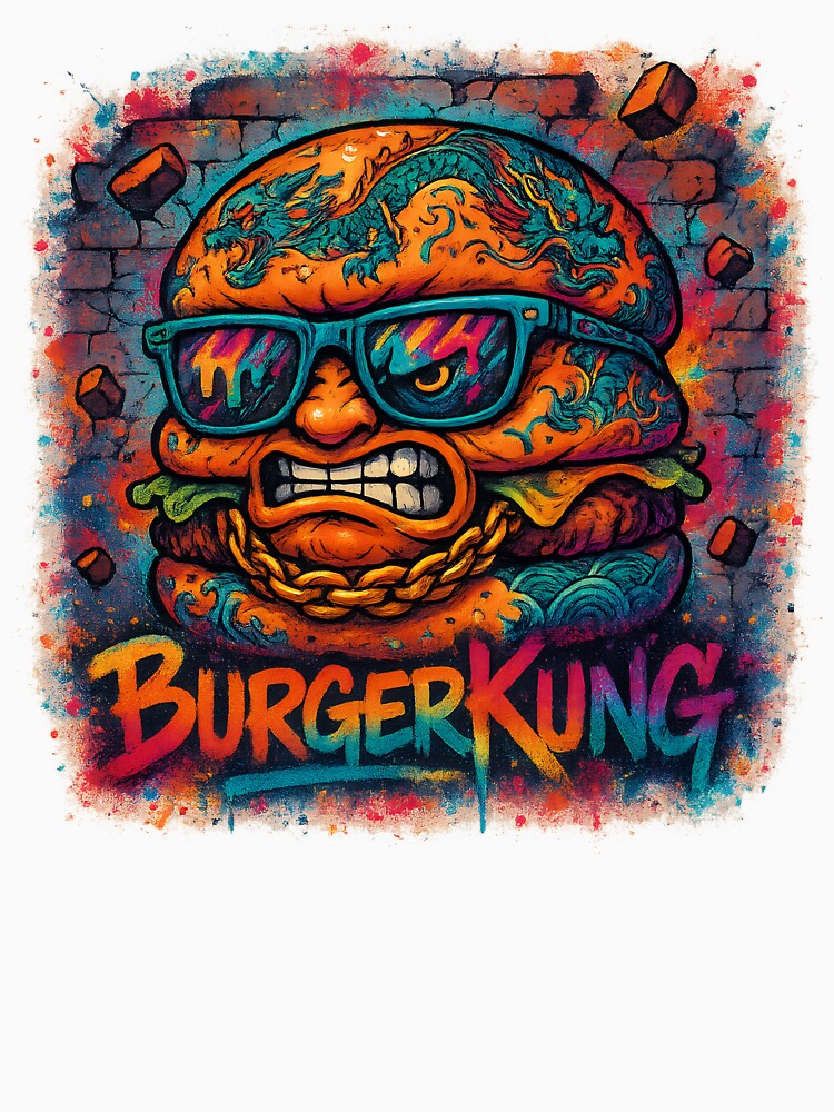 Tattooed Burger Yakuza Graffiti Art | Angry Cheeseburger Street Mural | BURGER KUNG Urban Wall Design by... (Image 3)