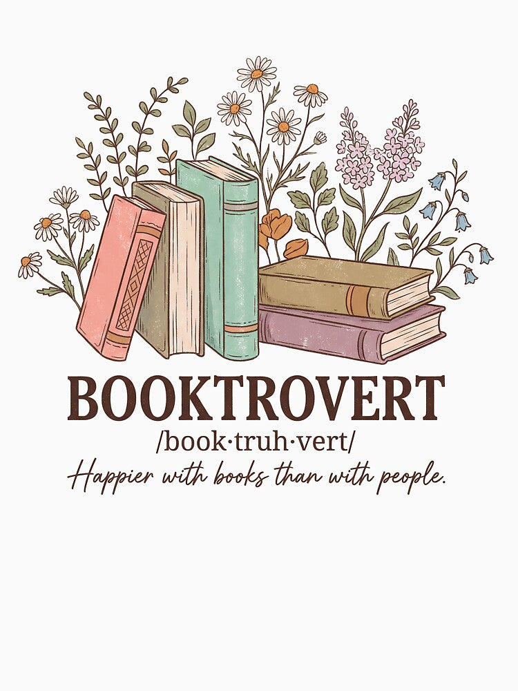 Booktrovert – Happier with Books Than with People | Vintage Floral Book Illustration by Roya10 T-Shirts,... (Image 3)