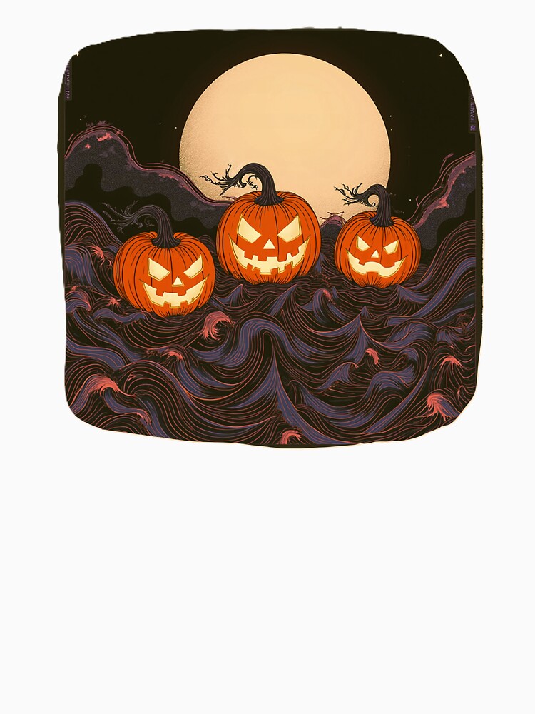 Three Jack-o'-Lanterns Floating on a Wave Pattern Halloween T-Shirt, Tee, Hoodie, Sweatshirt, Long Sleeve by... (Image 3)