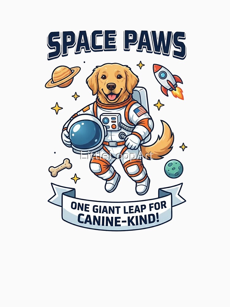 Space Paws Astronaut Dog Shirt – Funny Space Dog Illustration by LittleLoopArt
