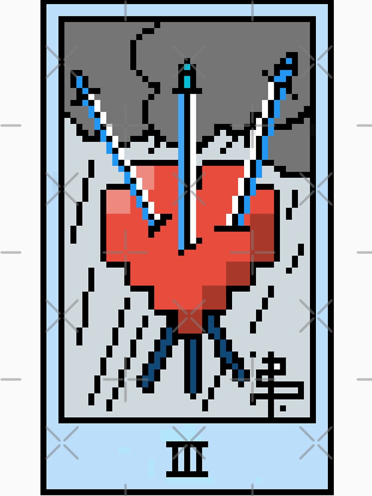 Wait, is this pixel art tarot? Yellow - Minor Arcana 'Three of Swords' (Design for T-shirt, stickers and other... (Image 3)