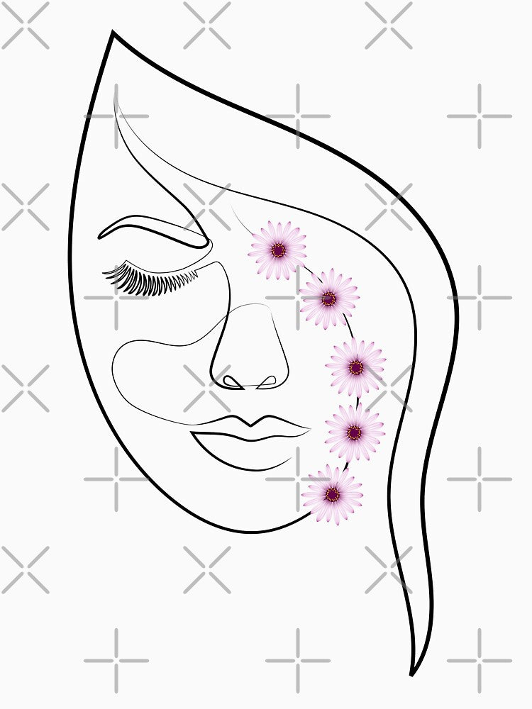 Woman Face with White Flower | One Line Drawing | One Line Art by One-Line-Artist T-Shirts, Hoodie, Sweatshirt (Image 3)