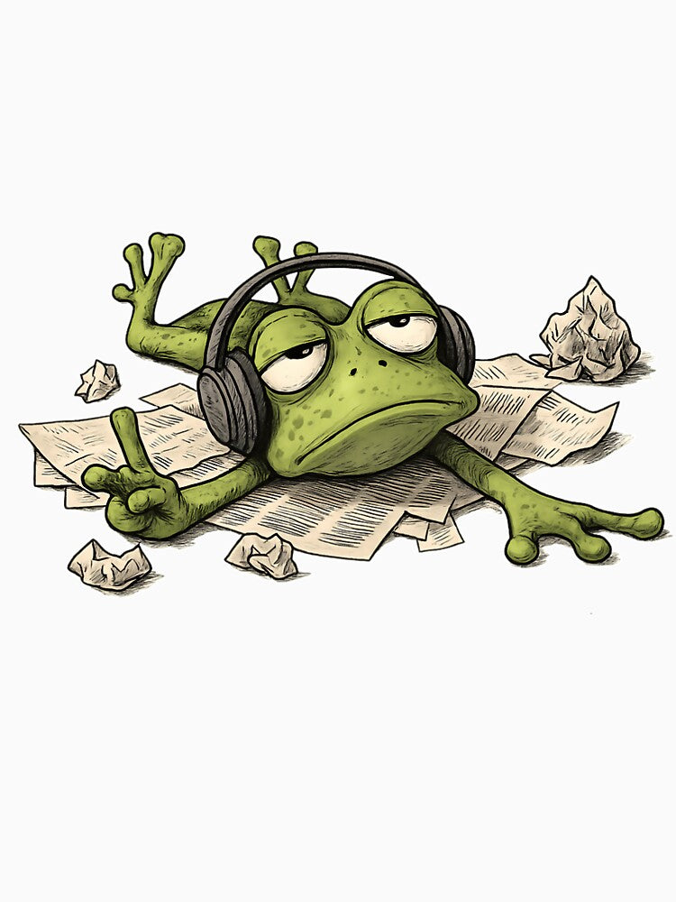 Burnout Frog – Tired Frog Listening to Music in Chaos by WakaWakoStudio T-Shirts, Hoodie, Sweatshirt (Image 3)