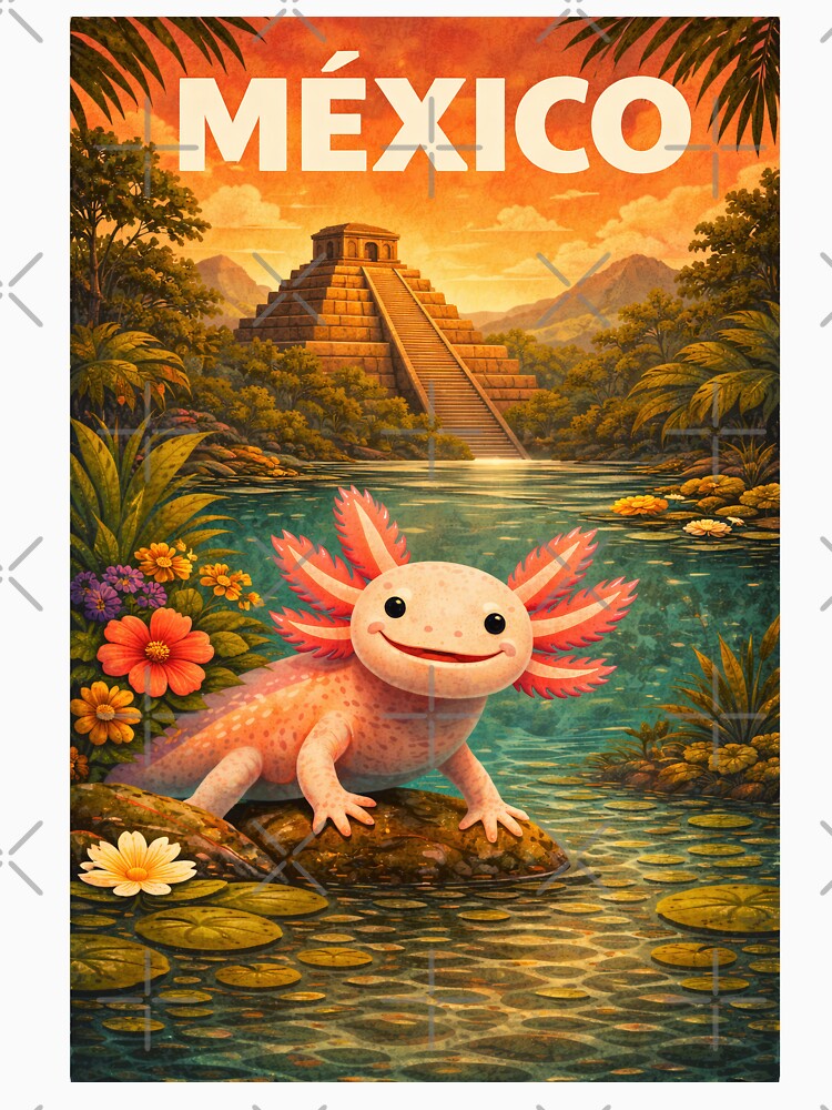 Cute Axolotl with Mayan Temple Art by RetroPop23 T-Shirts, Hoodie, Sweatshirt | BlankRebels.com (Image 3)