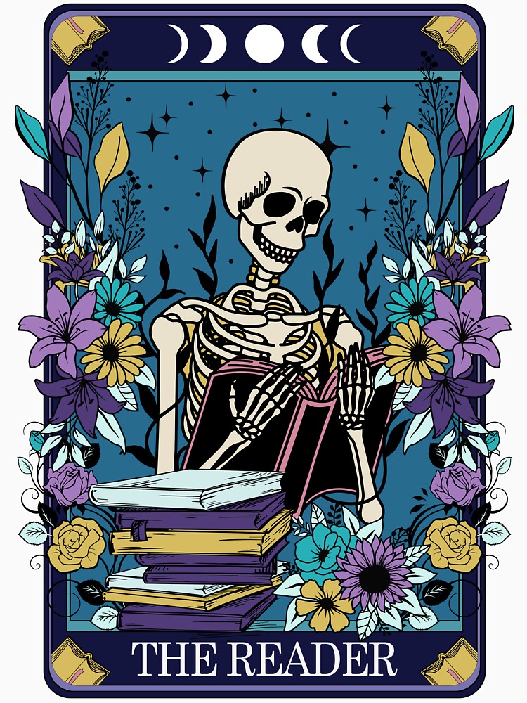 Funny tarot card with skeleton - the Reader by JuliaPop T-Shirts, Hoodie, Sweatshirt | BlankRebels.com (Image 3)