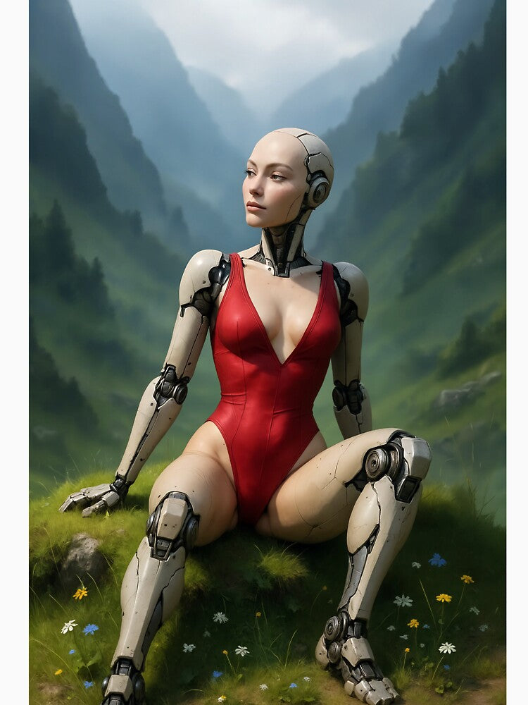 Red swimsuit cybernetic woman kneeling in grass by CathryneDelamort T-Shirts, Hoodie, Sweatshirt | BlankRebels.com (Image 3)