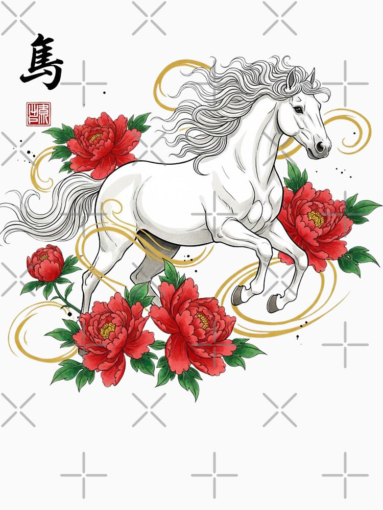 Year of the Horse 2026 White Horse & Red Peonies – New Year, New Page Notebook by loccotown168 T-Shirts,... (Image 3)