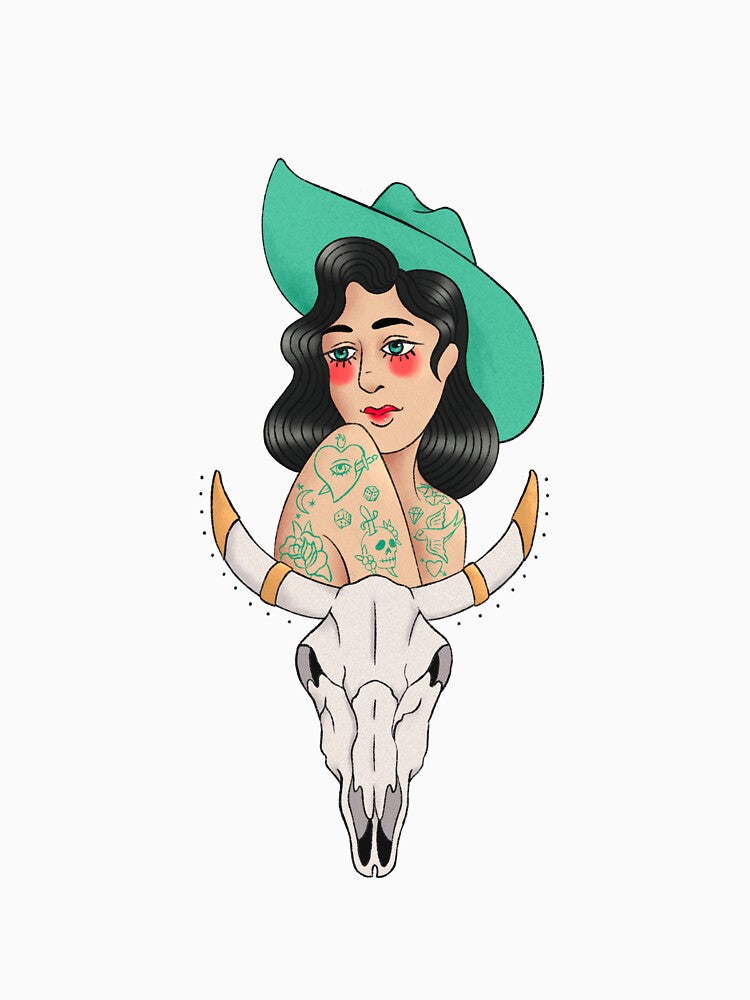 Cowgirl and Skull (Teal Hat) by harona T-Shirts, Hoodie, Sweatshirt | BlankRebels.com (Image 3)