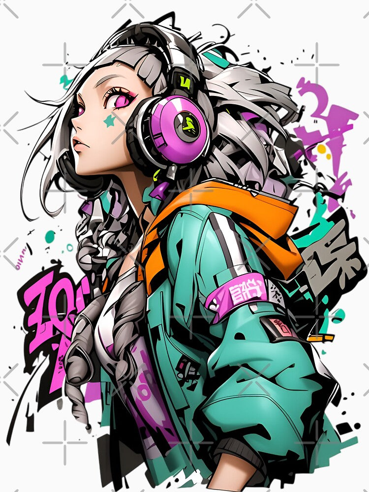 Neon Beat Girl – Cyberpunk Anime Headphones Aesthetic by Dyan4 T-Shirts, Hoodie, Sweatshirt | BlankRebels.com (Image 3)