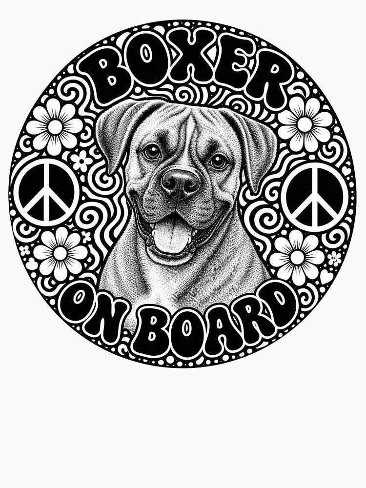 sticker "Boxer on board" Hippie dog, peace by barbastyle