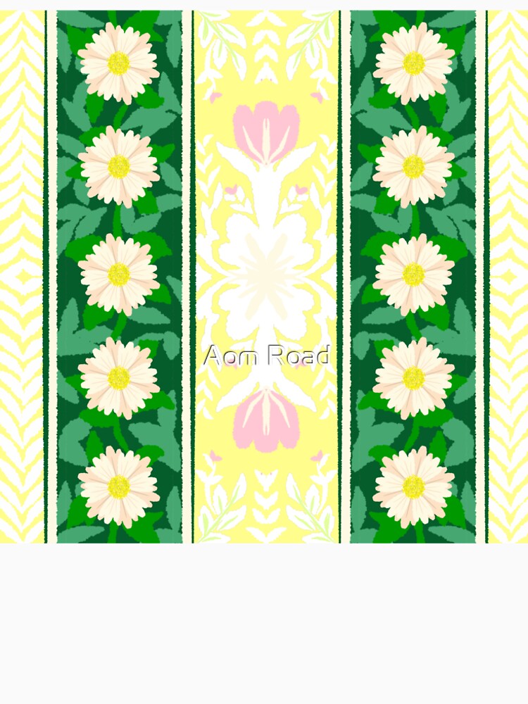 Cottagecore Daisy Stripe Pattern – Pastel Botanical Seamless Design in Yellow & Green by Aom Road T-Shirts,... (Image 2)