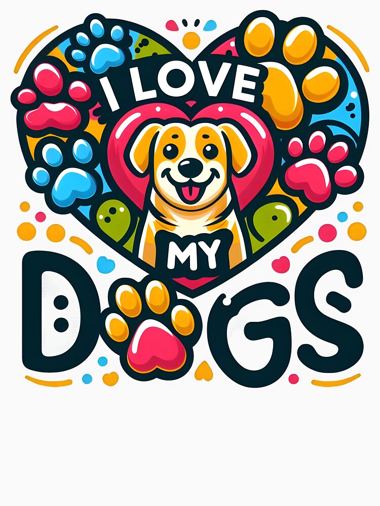 Cute Dog Illustration with "I Love My Dogs" Heart and Paw Prints. by The-T-In-Retro T-Shirts, Hoodie, Sweatshirt (Image 3)