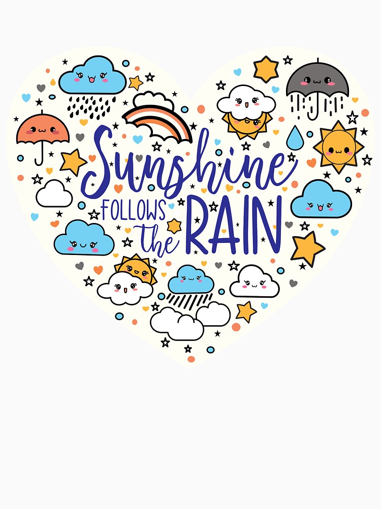 Sunshine follows the rain. Cute kawaii weather with clouds, suns and umbrellas by The Waifoo's Studio T-Shirts,... (Image 3)