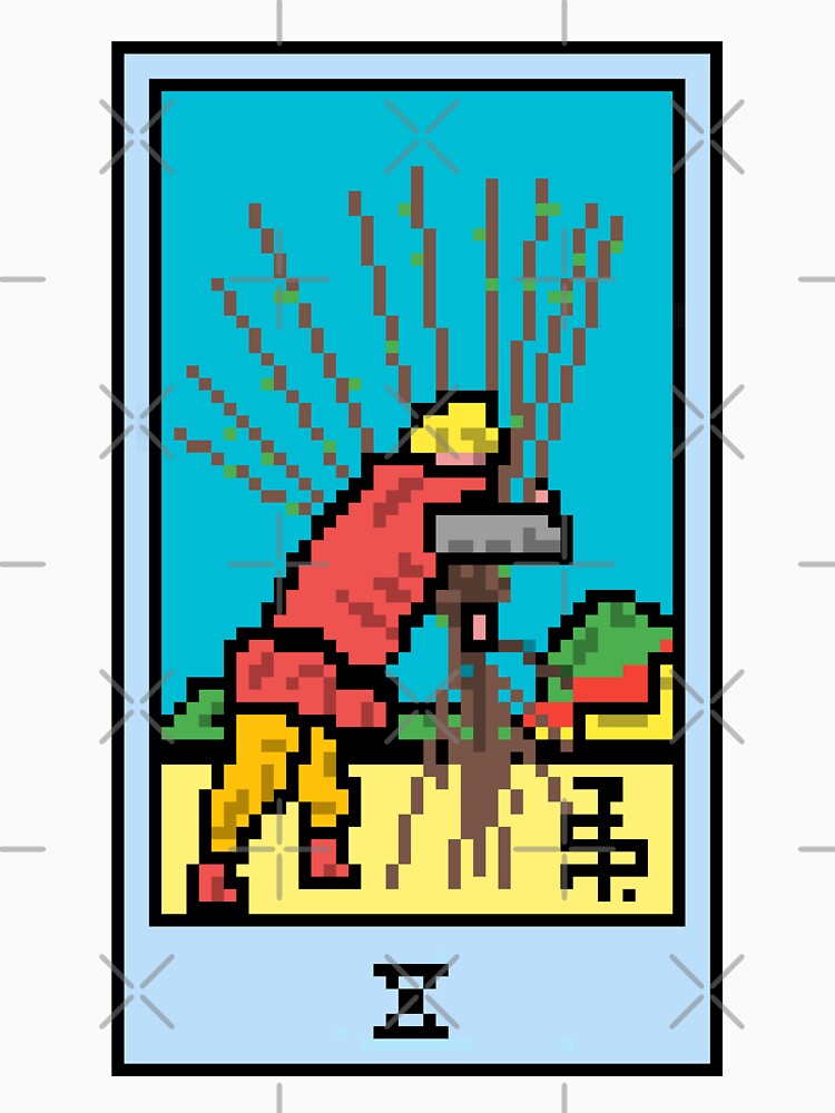 Wait, is this pixel art tarot? White - Minor Arcana 'Ten of Wands' (Design for T-shirt, stickers and other... (Image 3)