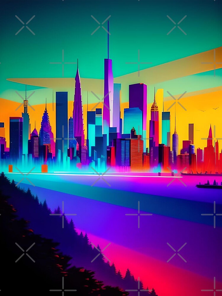 Bold Neon Skyline Abstract Art by Esterlane T-Shirts, Hoodie, Sweatshirt | BlankRebels.com (Image 3)