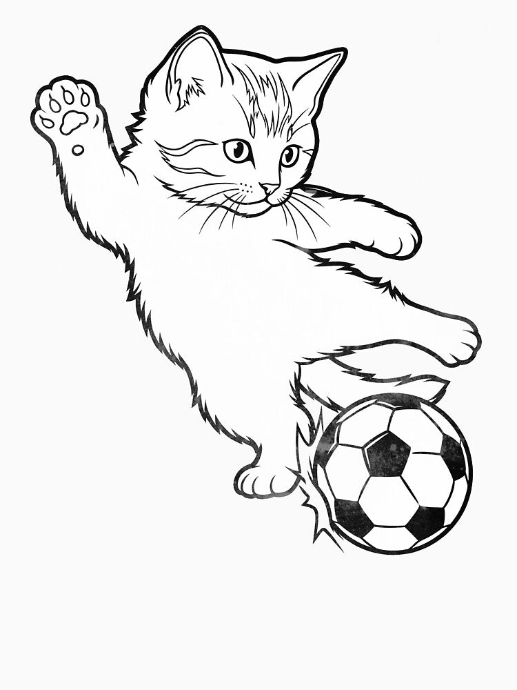 Funny Soccer Cat Kicking Minimalist Line Art Cat Playing Football by BernoNickel