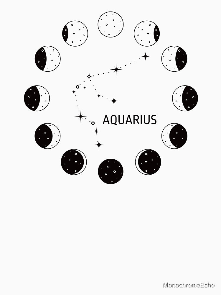 Moon phases and zodiac constellation Aquarius by MonochromeEcho T-Shirts, Hoodie, Sweatshirt | BlankRebels.com (Image 3)