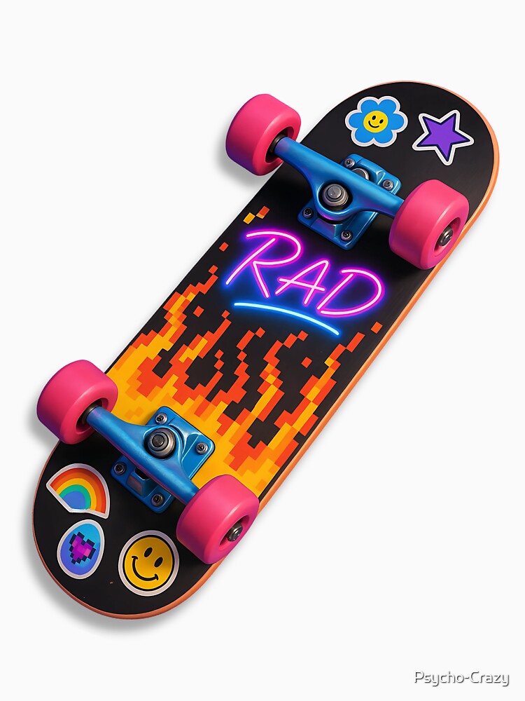 Rad Pixel Flame Skateboard with Neon Stickers – Retro Cool for All Ages by Psycho-Crazy T-Shirts, Hoodie,... (Image 3)