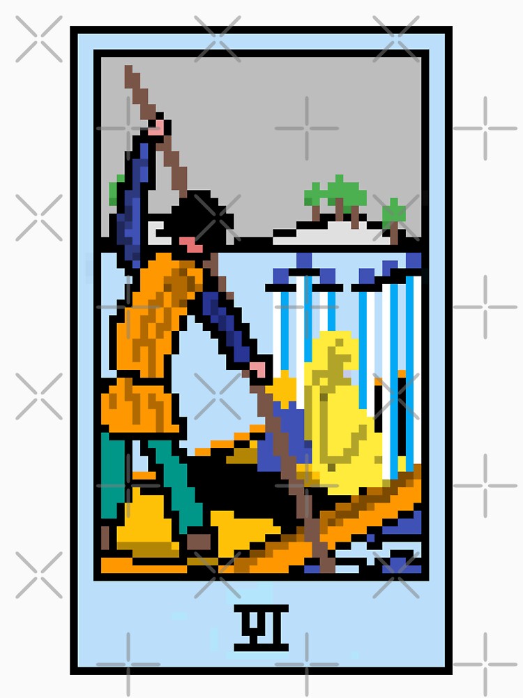 Wait, is this pixel art tarot? Yellow - Minor Arcana 'Six of Swords' (Design for T-shirt, stickers and other... (Image 3)