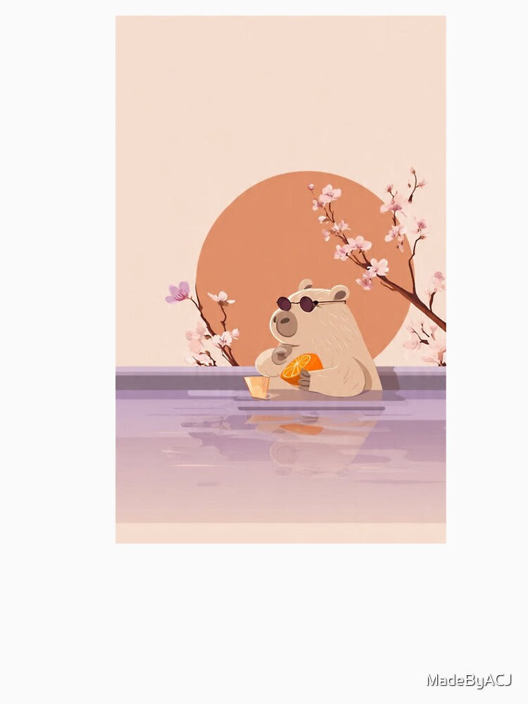Chill Capybara at Sunset – Aesthetic Relaxing Art Print by MadeByACJ T-Shirts, Hoodie, Sweatshirt | BlankRebels.com (Image 3)