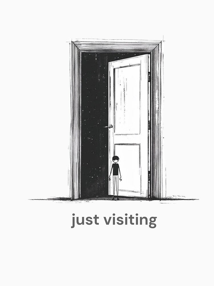 Just Visiting – Minimal Existential Doorway Design for T-Shirts & Hoodies by KindByNature Sweatshirt (Image 3)