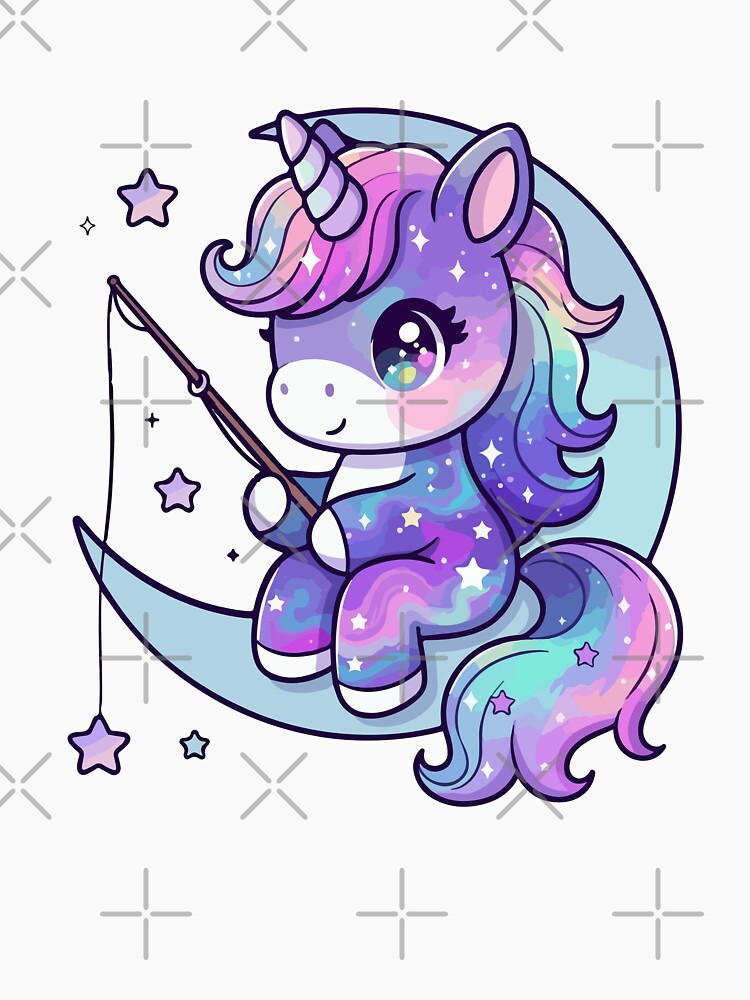 Cute Kawaii Unicorn Fishing on Moon Galaxy Pastel Stars by stylishdzign T-Shirts, Hoodie, Sweatshirt (Image 3)