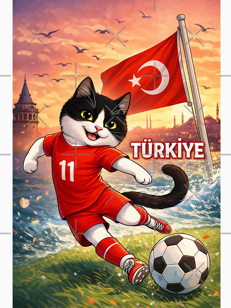 Cute Turkish Soccer Cat – Türkiye Istanbul Sunset Football Illustration, World Cup 2026 by Pacika