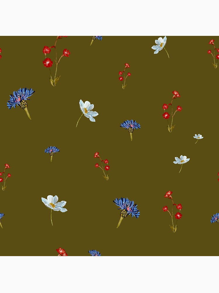 Flower blue red daisy seamless watercolor pattern green by Yana Mustafina | Boho Soulful Designs T-Shirts,... (Image 3)