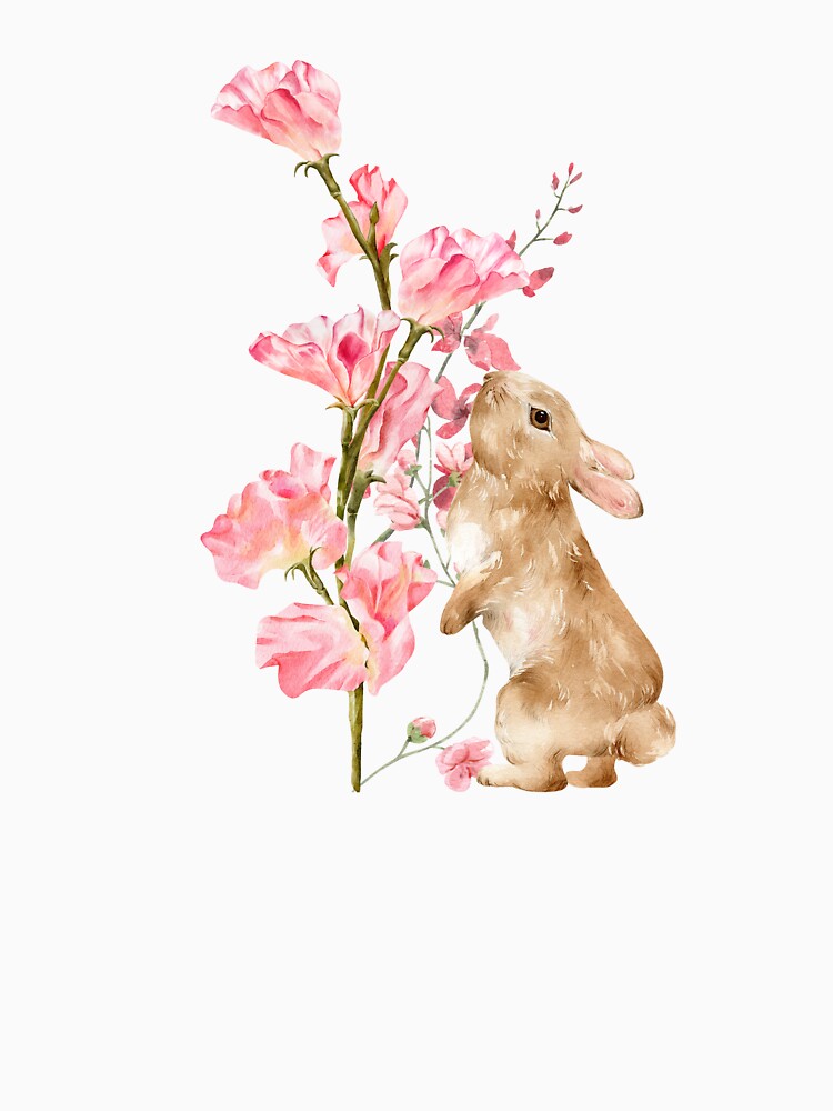 Cute bunny sniffing flowers watercolor by EmmeKas T-Shirts, Hoodie, Sweatshirt | BlankRebels.com (Image 3)