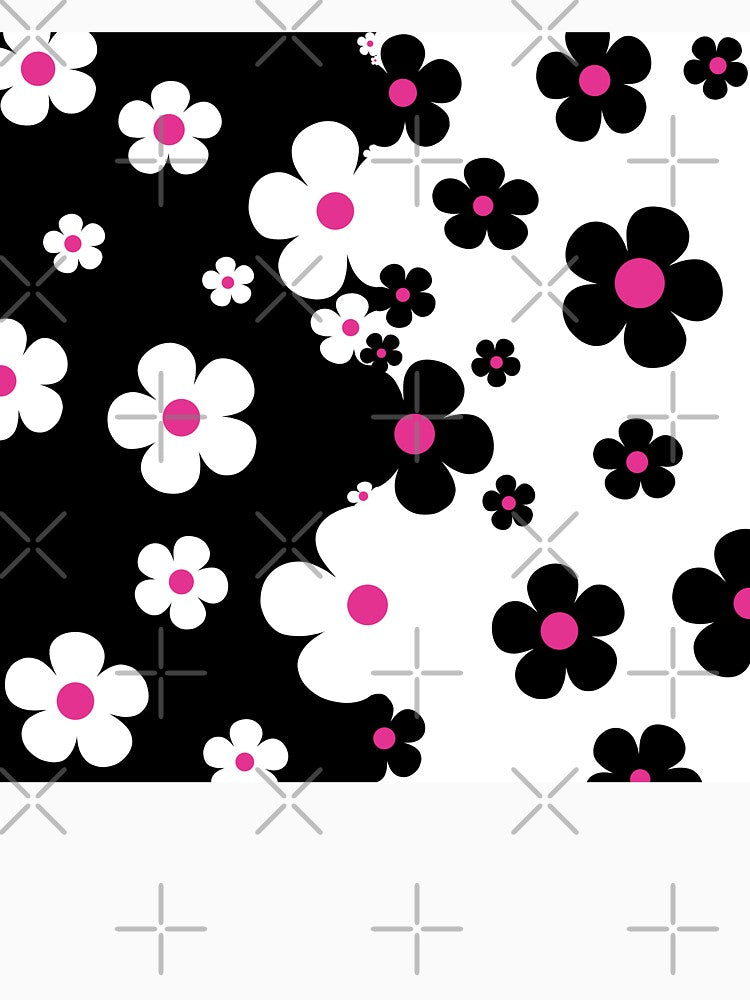 60's Retro Pop Small Flowers in Black, White and Pink by MellowCat
