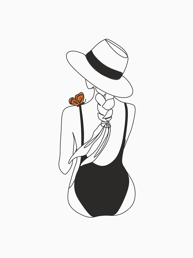 Line Art sexy woman in hat.Vector.Minimalistic logo illustration.Woman Line Drawing., One Line... (Image 3)