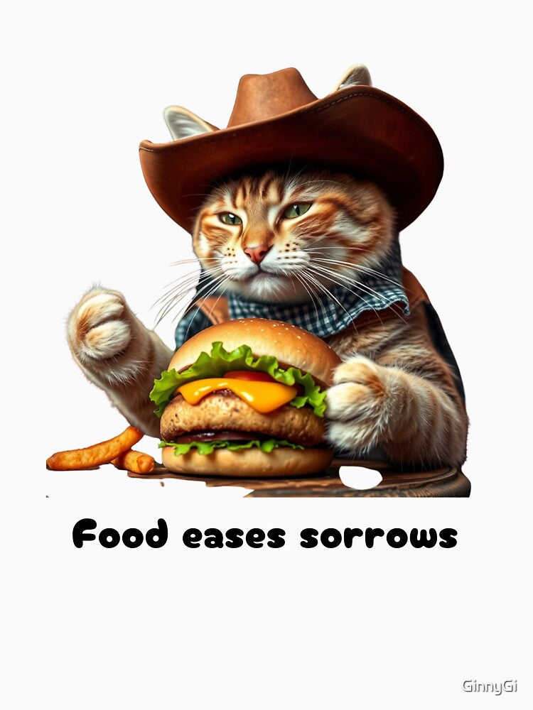cowboy cat with cowboy hat Food eases sorrows by GinnyGi T-Shirts, Hoodie, Sweatshirt | BlankRebels.com (Image 3)