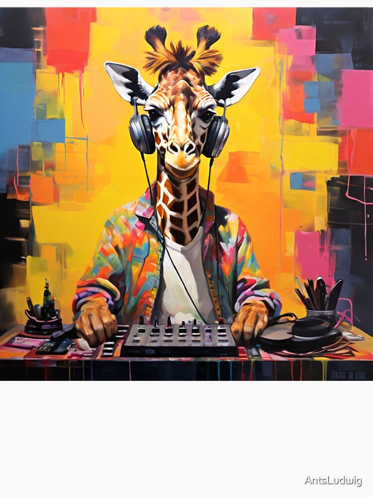 Giraffe as a DJ, contemporary art, acrylic style by AntsLudwig T-Shirts, Hoodie, Sweatshirt | BlankRebels.com (Image 2)