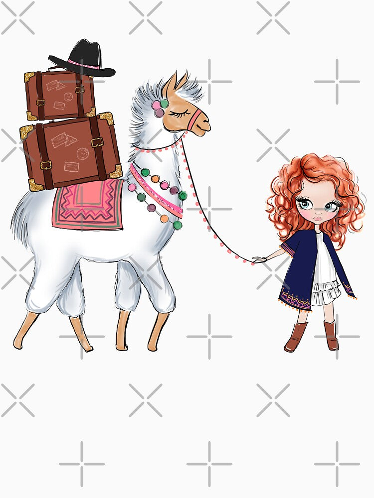 Boho style cute girl with llama girly illustration 1 by Lalanacliparts
