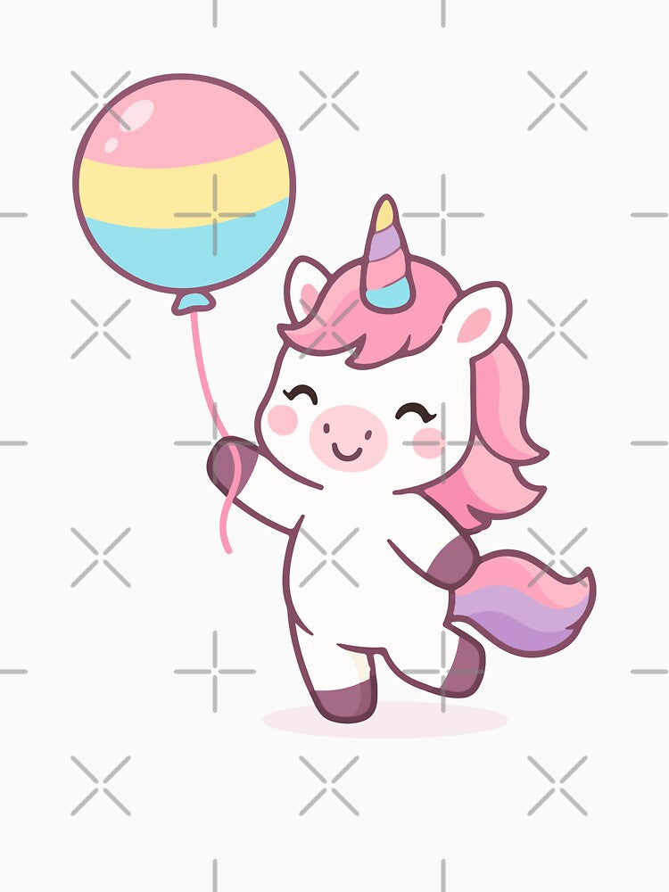 Kawaii Baby Unicorn Jumping with Balloon Cute Fantasy by stylishdzign T-Shirts, Hoodie, Sweatshirt (Image 3)