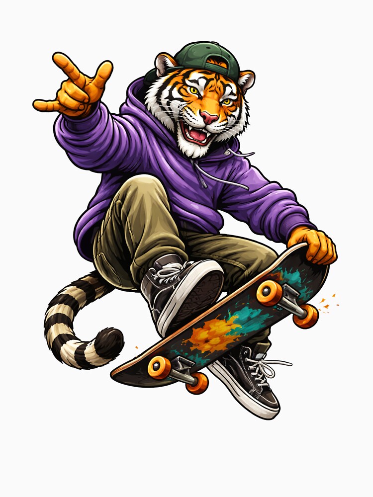 Skateboard Street Tiger – Urban Skater Streetwear Lifestyle Animal Art by ColorSplash123 T-Shirts, Hoodie,... (Image 3)
