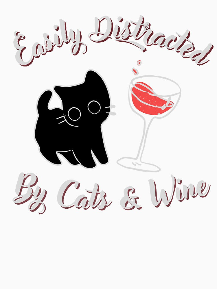 Easily Distracted by Cats and Wine – Funny Cat Mom Quote by puurfectcat T-Shirts, Hoodie, Sweatshirt (Image 3)