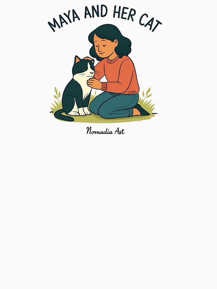 Maya and Her Cat – Cute Pet Lover Illustration T-Shirt by stitikshop Hoodie, Sweatshirt | BlankRebels.com (Image 3)