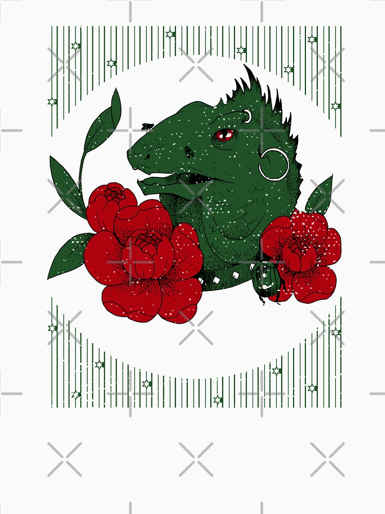 Punk Dinosaur Red Flowers by joabaj