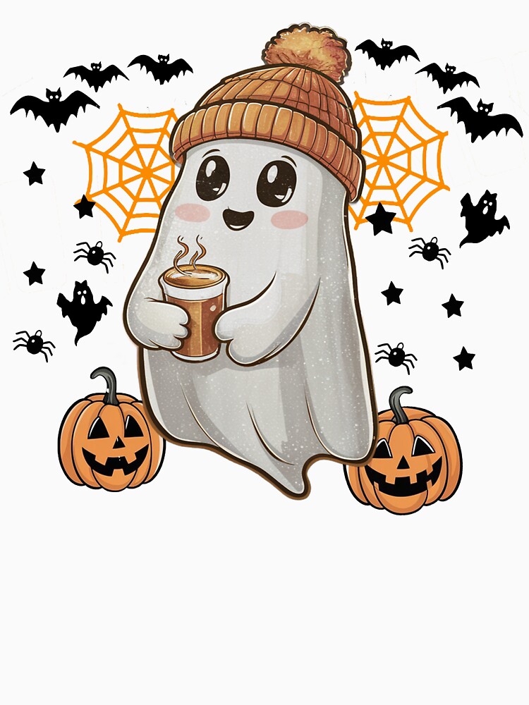 Ghost drinking iced coffee Halloween by BASKF T-Shirts, Hoodie, Sweatshirt | BlankRebels.com (Image 3)